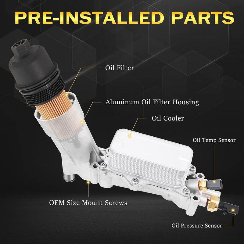AUTOBABA Upgraded Aluminum Engine Oil Filter Housing with Oil Cooler Sensors and Gaskets Compatible with 2017-2018 Chrysler 200/300 Dodge Charger Avenger Journey Wrangler Ram Promaster 3.2 3.6 V6 - Image 2